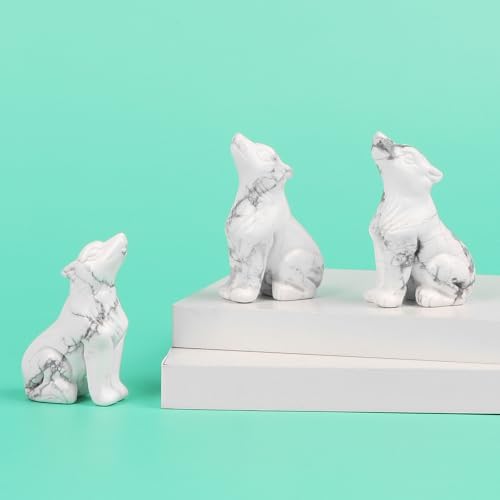 Howlite Crystal Wolf Statue 2 for Home Decor