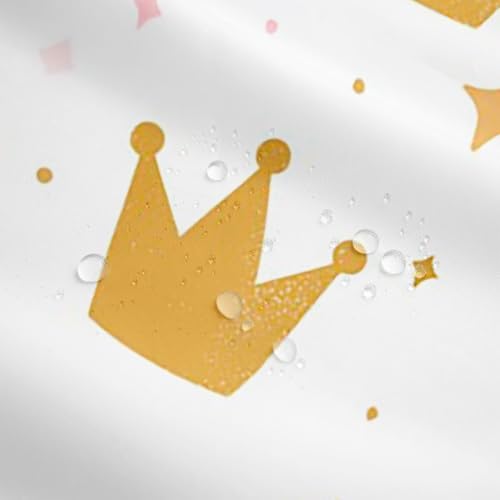 Erosebridal 72x72 Golden Pink Crown Print Shower Curtain Set with 19 Hooks