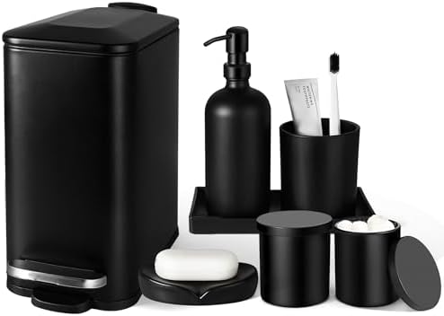 Kasunting 7 Pcs Matte Black Bathroom Accessories Set