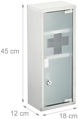 Relaxdays Medicine Cabinet - 3 Compartments Lockable Stainless Steel