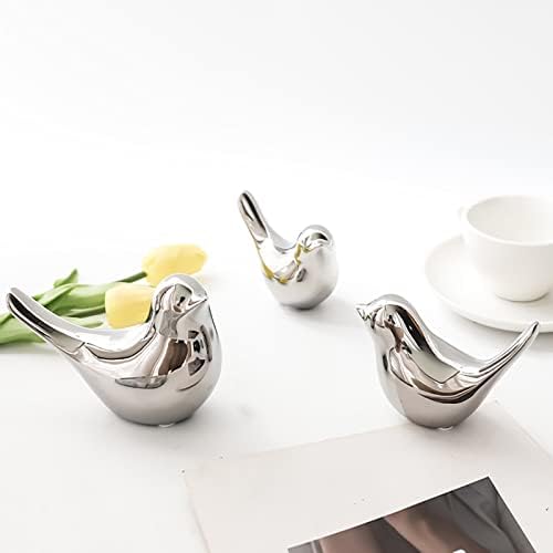 Silver Plated Ceramic Bird Statues for Home Decor