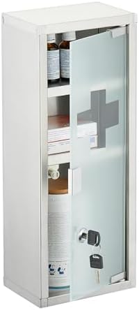 Relaxdays Medicine Cabinet - 3 Compartments Lockable Stainless Steel