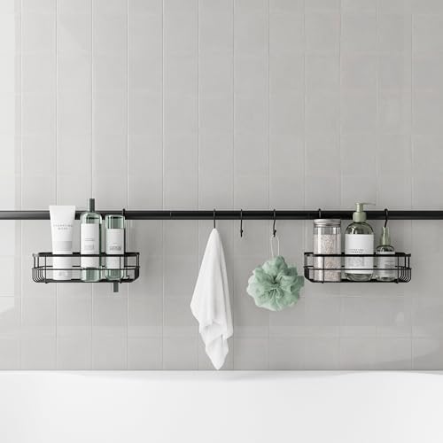 Zenna Home Matte Black Shower Caddy with 2 Baskets and 3 Hooks