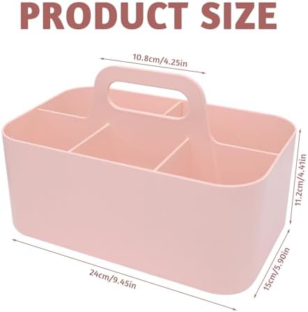 Pink Plastic Shower Caddy with 5 Grids and Handle
