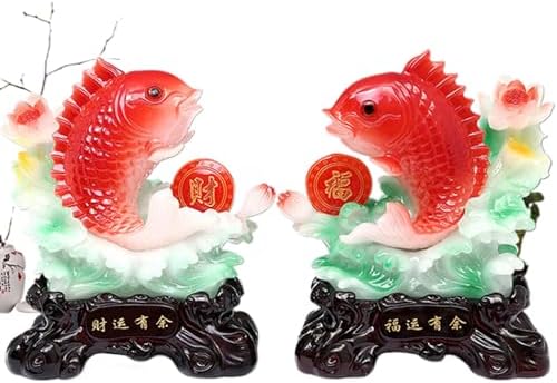 Chinese Feng Shui Resin Wealth Fish Sculpture Pair