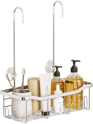 BYT Hanging Shower Caddy with Rotatable Hooks and Suction Cups