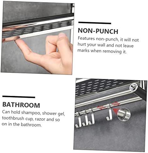 COOLHIYA Toilet Bathroom Storage Rack Non-punch Movable Hook Shampoo Holder