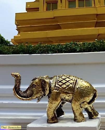 Thai Sawasdee Gold Running Elephant Statue Set of 1