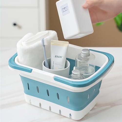 Haundry Foldable Shower Caddy Basket with Handles - Blue