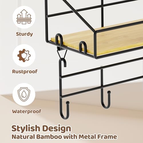 Edergoo Shower Caddy 2 Pack with Hooks and Bamboo Design