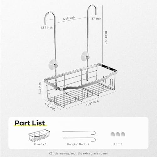 BYT Hanging Shower Caddy with Rotatable Hooks and Suction Cups