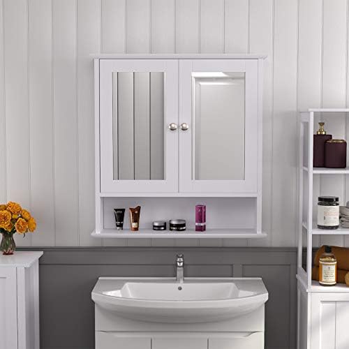 Mirror Cabinet with Adjustable Shelves White