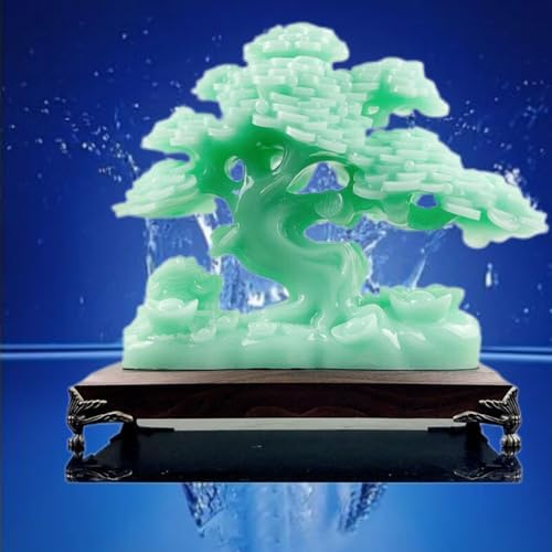 Feng Shui Resin Wealth Tree Statue Blue Ice Jade Medium Size