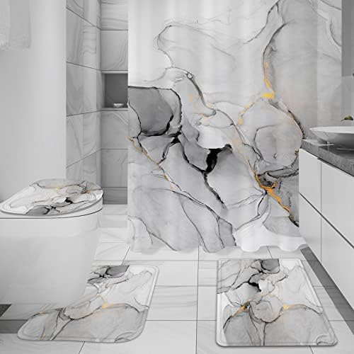 Gibelle 4 Pcs Grey Marble Bathroom Accessory Set