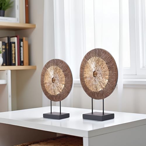 XMGZQ Modern Round Wood Statue Cabinet Decor