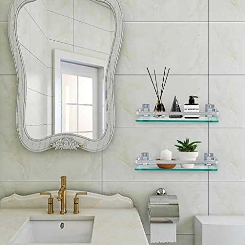 Sanbege 2-Pack Tempered Glass Shelf with Rail