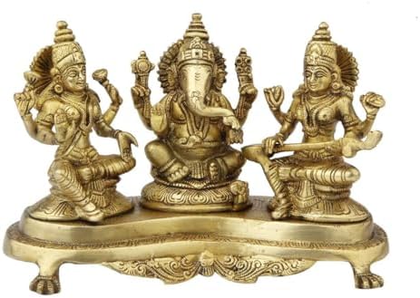 Statuestudio Brass Ganesha Lakshmi Saraswati Idol Set
