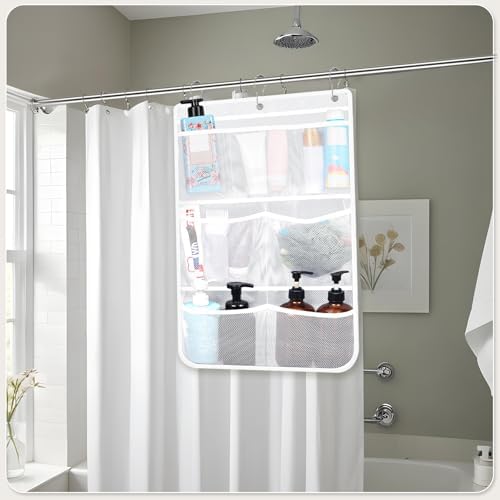 2 Pack Mesh Shower Caddy with 7 Pockets and Metal Hooks