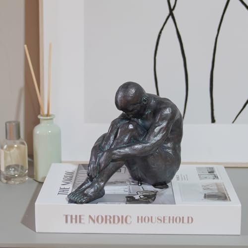Guichifun Resin Bronze Sitting Man Statue Home Decor