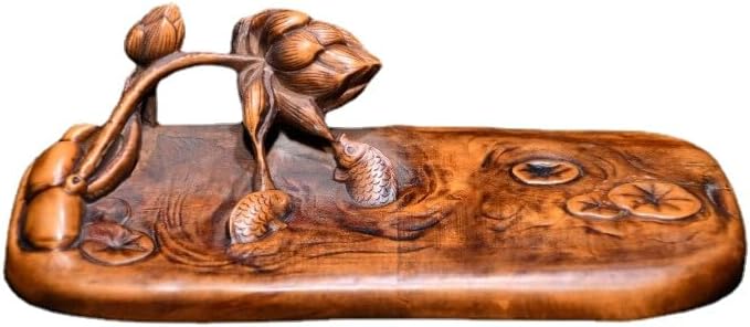 Handcrafted Boxwood Lotus Fish Sculpture Pen Holder