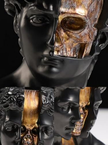 Retro Minimalist David Bust Sculpture with Gold Skull