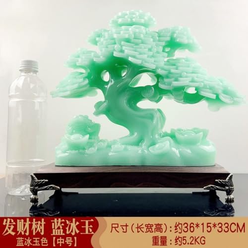 Feng Shui Resin Wealth Tree Statue Blue Ice Jade Medium Size
