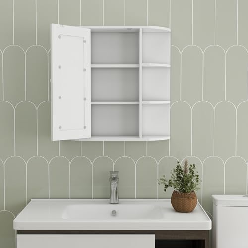 espidoo Wall Mounted Medicine Cabinet with 6 Open Shelves and 3 Adjustable Shelves