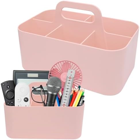 Pink Plastic Shower Caddy with 5 Grids and Handle