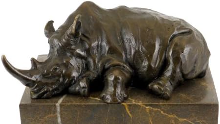 Animal Bronze Figure - Resting Rhino on Marble - Signed by Milo