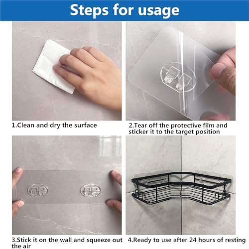14-Pack Adhesive Shower Caddy Hooks No Drilling