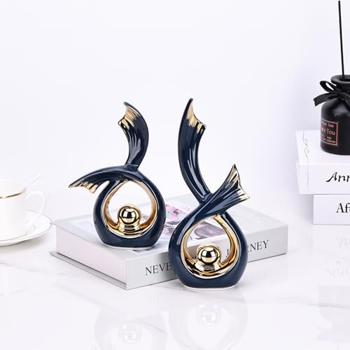 LCCCK Blue Gold Ceramic Abstract Sculpture Decor