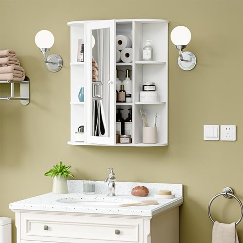 ZENY Bathroom Cabinet with Adjustable Shelves and Mirror