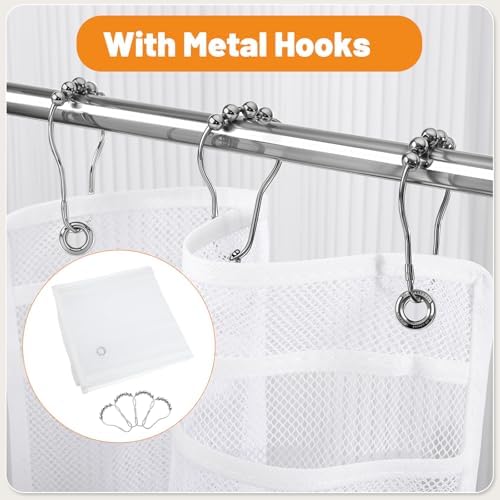 2 Pack Mesh Shower Caddy with 7 Pockets and Metal Hooks