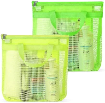 Portable Mesh Shower Caddy Tote with Handle 2pcs Green Yellow