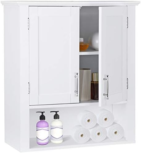 Saicool Wooden Medicine Cabinet with 2-Doors and 1-Shelf