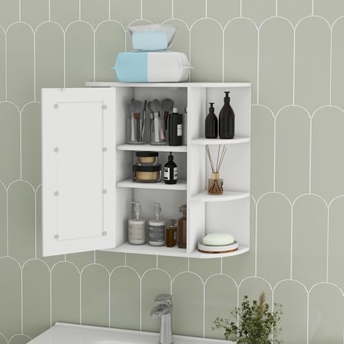 espidoo Wall Mounted Medicine Cabinet with 6 Open Shelves and 3 Adjustable Shelves