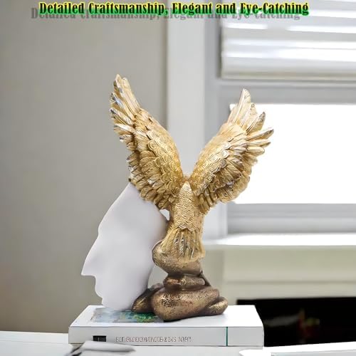 Patriotic Bald Eagle Figurine with Flag Gold Resin Statue