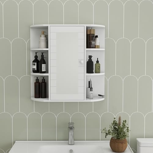 espidoo Wall Mounted Medicine Cabinet with 6 Open Shelves and 3 Adjustable Shelves