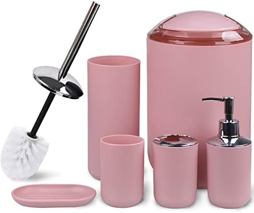 CERBIOR 6-Piece Bathroom Accessory Set Blush Pink 1