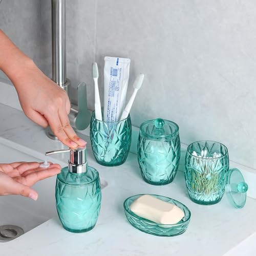 Teal Blue 5pcs Bathroom Accessory Set - Modern Decor