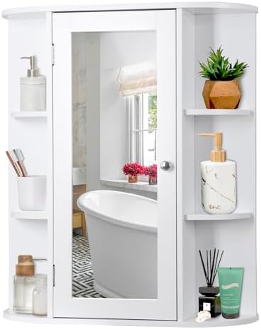 ZENY Bathroom Cabinet with Adjustable Shelves and Mirror