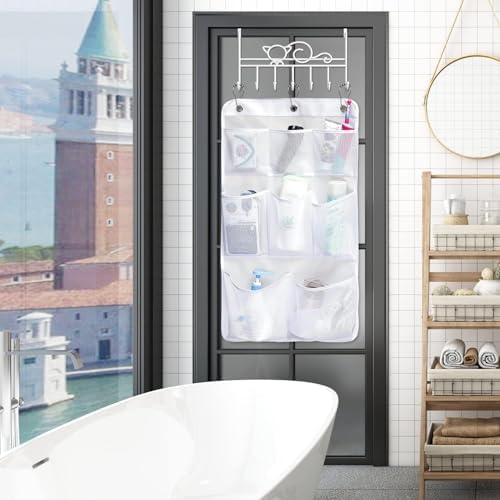 KIMBORA 8-Pocket Mesh Shower Caddy with 3 Rings