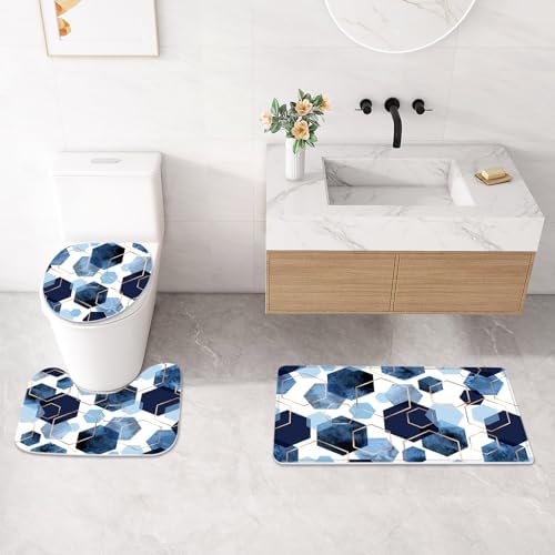 Litabel 4 Pcs Navy Blue Modern Geometric Bathroom Set