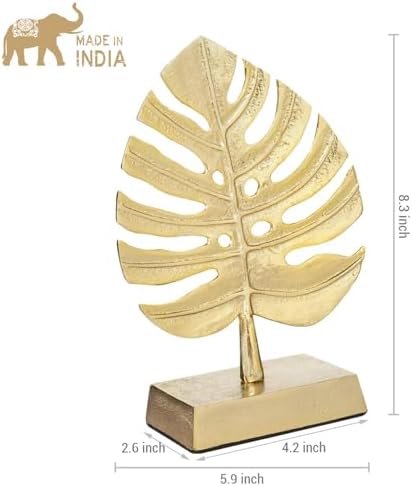 MyGift Brass Tone Palm Leaf Modern Art Sculpture Decor