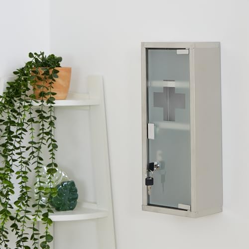 Relaxdays Medicine Cabinet - 3 Compartments Lockable Stainless Steel