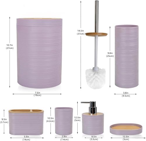 CERBIOR 6-Piece Bamboo Bath Ensemble with Soap Dispenser and Toothbrush Holder Set