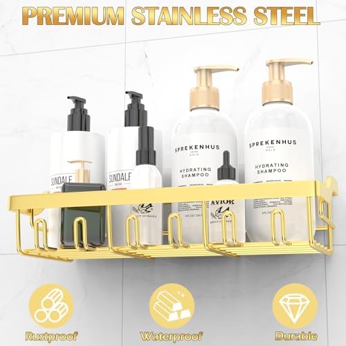 5 Pack Adhesive Shower Caddy with Gold Finish