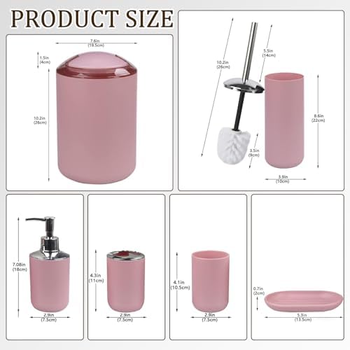 CERBIOR 6-Piece Bathroom Accessory Set Blush Pink 1