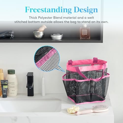 Lifewit Mesh Shower Caddy with 7 Pockets - Pink