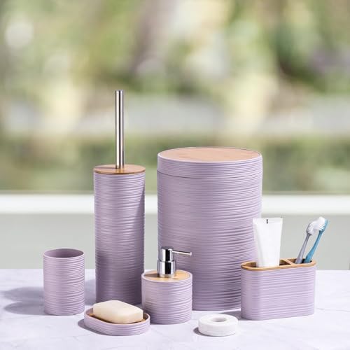 CERBIOR 6-Piece Bamboo Bath Ensemble with Soap Dispenser and Toothbrush Holder Set